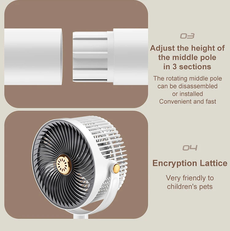 Wireless Fan Height Adjustable Outdoor Travel Camping Long Endurance USB Charging Portable Student Dormitory High Wind Power