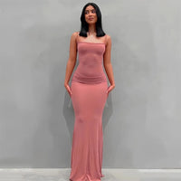 Satin Slip Sleeveless Backless Maxi Dress Women Y2K Summer Bodycon Elegant Sexy Outfits Ladies Birthday Party Club Sundress
