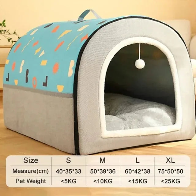 Warm Winter Cat Dog Bed Mat Deep Sleep Tent Cozy Geometric House Nest Removable Washable for Medium Large Dogs Pet Supplies
