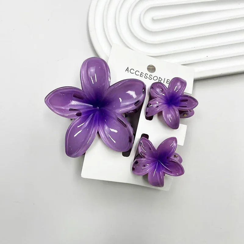 3Pcs/Set Sweet Flower Colroful Gradient Hair Claws Ponytail Cip Clamp Barrettes Hairpins For Women Girl Beach Hair Accessories