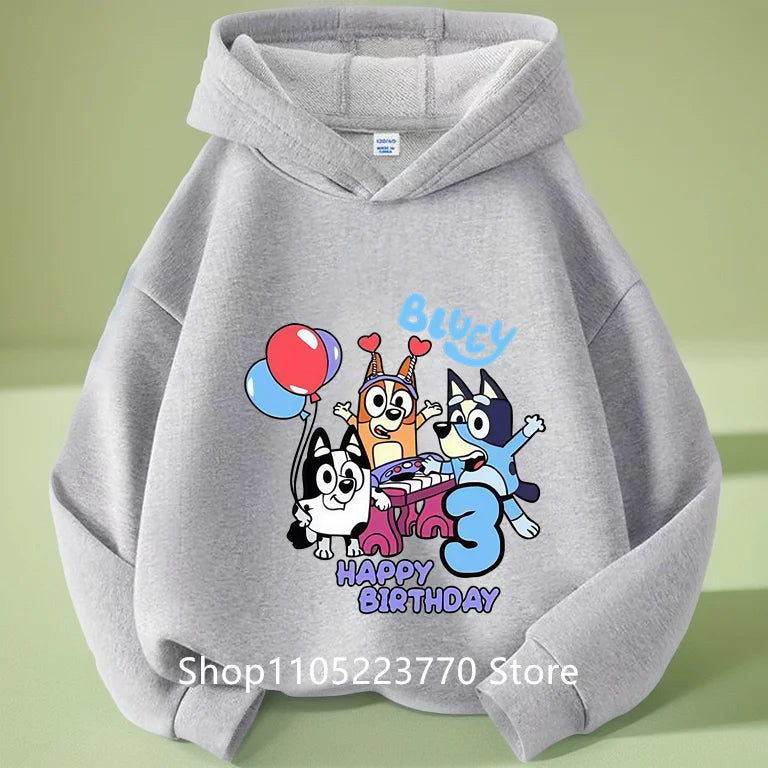 Kids Bluey Hooded Sweatshirt Fall Winter Warm Soft Pullover Comfortable Playwear for Boys Girls
