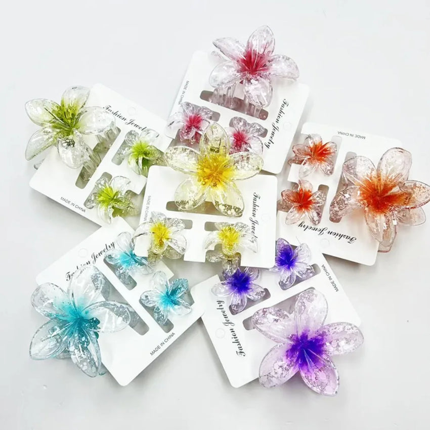3Pcs/Set Sweet Flower Colroful Gradient Hair Claws Ponytail Cip Clamp Barrettes Hairpins For Women Girl Beach Hair Accessories