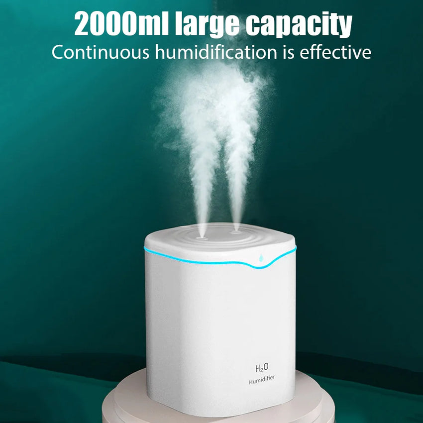 2L Large Capacity Dual Spray Humidifier USB Home Office Desktop Aroma Diffuser Mist Purifier Essential Oil Air humidificador