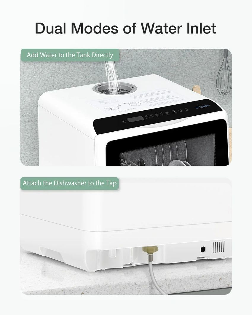 BlitzHome BH-CDW1 Smart Portable Countertop Dishwasher with APP Control 4-6 Sets Big Capacity Dual Water Inlet Modes Washers