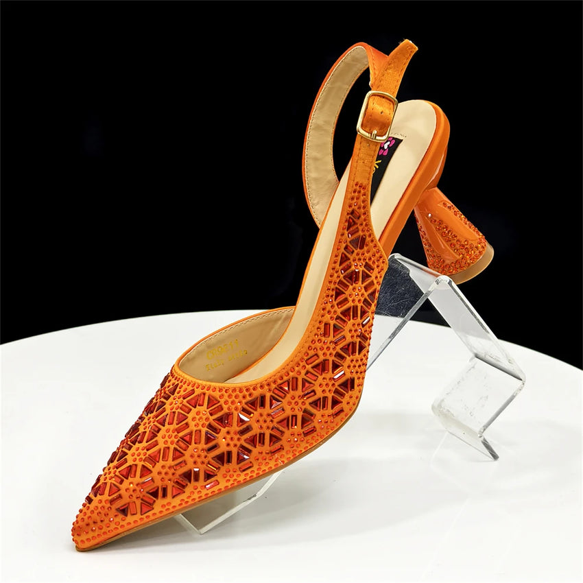 2026 New Elegant Green Pointed-Toe High Heels & Matching Bag Set with Diamond Design for Women's Party Wear - Italian Trend