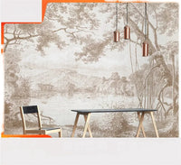 Custom Size wall papers 3D Nordic art black and white landscape waterfall porch mural Retro Hand Painted Forest Tree home decor