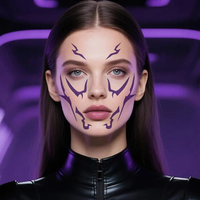 Kpop Temporary Tattoos, Purple Lightning Bold Makeup for Cosplay Role Play, Waterproof Face Art Stickers 1pcs Random
