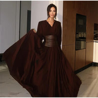 Elegant Retro Solid Color Women's Dresses Fashion V Neck Split Long Dresses Autumn New Women's Party Long Sleeved A-line Dress