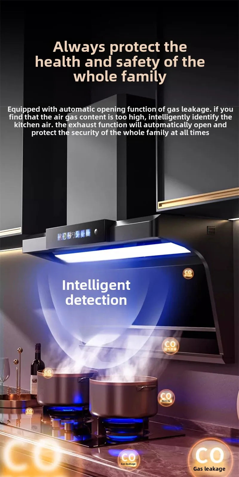 Household Range Hood for Kitchen Large Suction Range Hood Top Side Double Suction Exhaust Fan Small Kitchen Smoke Extractor