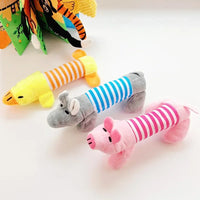 Striped Plush Dog Toys Squeaky Assorted Animals Duck Pig Hippo Shapes Durable Bite Resistant Safe Washable Fun Pet Supplies