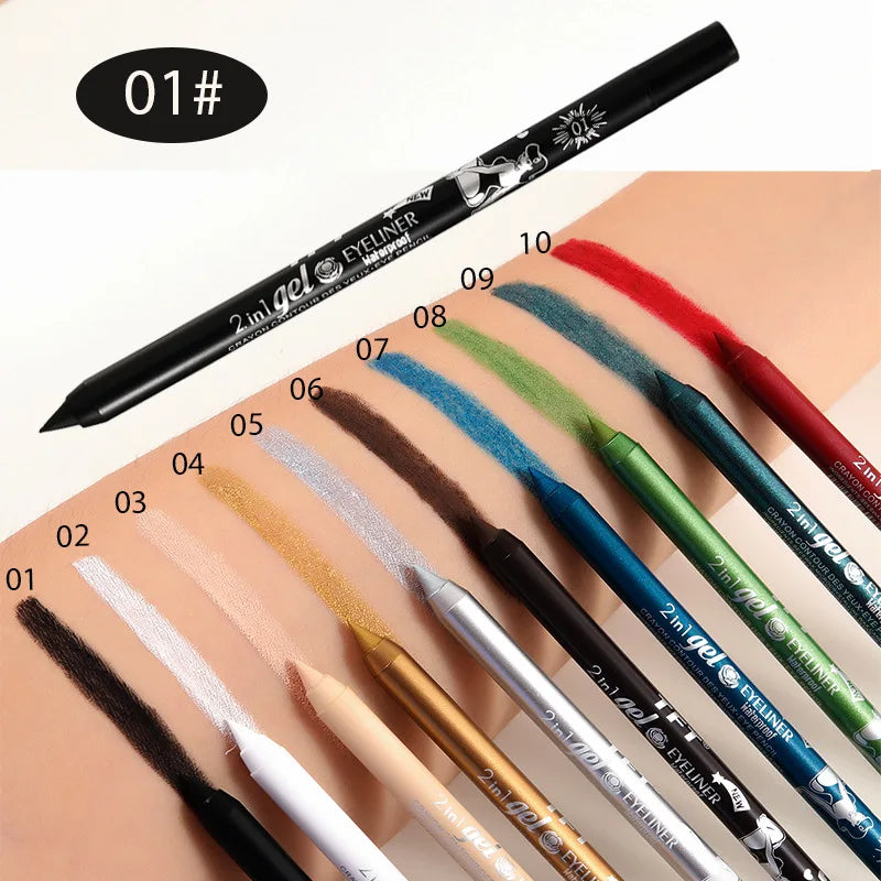 2 in 1 Eyeliner Lip Liner Gel Pencil Waterproof Long-lasting Blue White Black Brown Easy Wear Eyeliner Makeup for Eyes 7 Colors