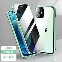 360°Full Protection Metal Magnetic Double-Sided Glass Snap Lock Anti Peeping Phone Case For iPhone 15 14 13 12 16 Pro Max Cover