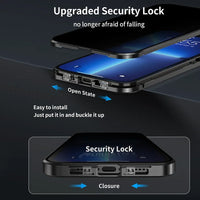 360 ° Full Protection Metal Magnetic Double-Sided Glass Snap Lock Privacy Case For iPhone 17 16 15 14 Plus 13 12 11 Pro Max 16E