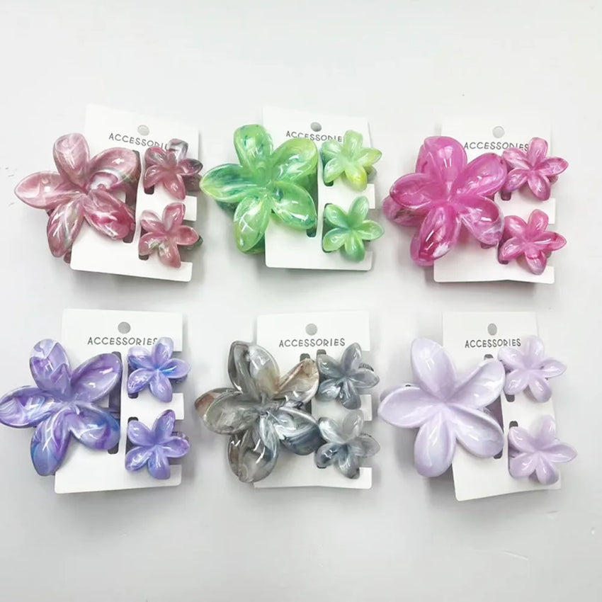 3Pcs/Set Sweet Flower Colroful Gradient Hair Claws Ponytail Cip Clamp Barrettes Hairpins For Women Girl Beach Hair Accessories