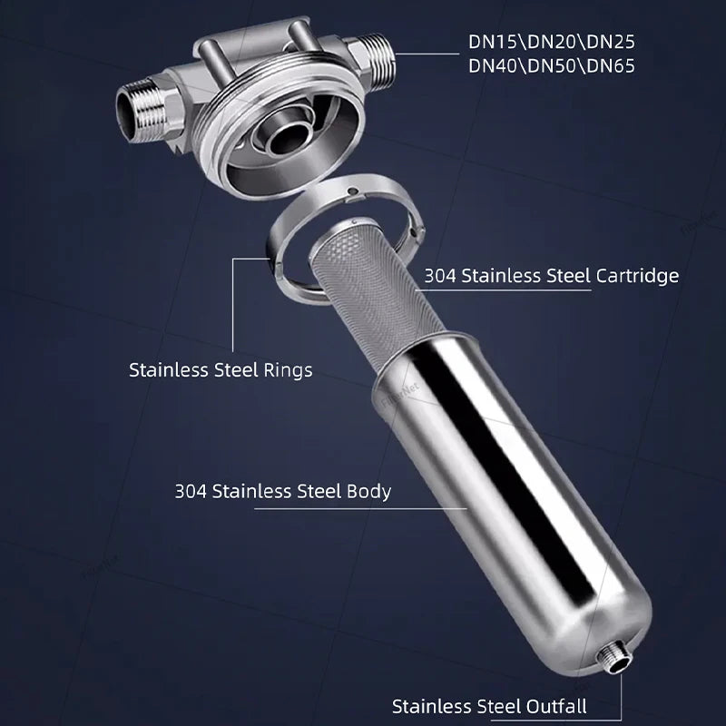 5inch Prefilter 304 Stainless steel hot water filter housing DN15 DN20 DN25 for high temperature high flow water filter housing