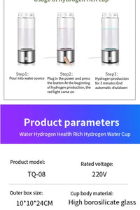 Rich Hydrogen Water Cup Portable Hydrogen Water H2 Generator Alkaline Maker Ionizer Bottle Super Antioxidan Titanium Filter
