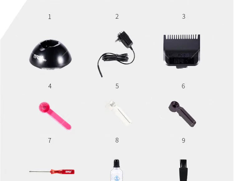 MRD HC-3969X Lawn Shovel Men's Professional Hair Clipper DC Rotating Motor Horn DLC Black Diamond Blade 7200RPM Trimmer Withbase