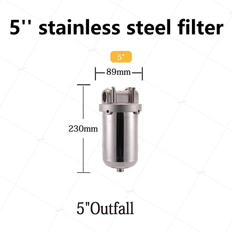 5inch Prefilter 304 Stainless steel hot water filter housing DN15 DN20 DN25 for high temperature high flow water filter housing