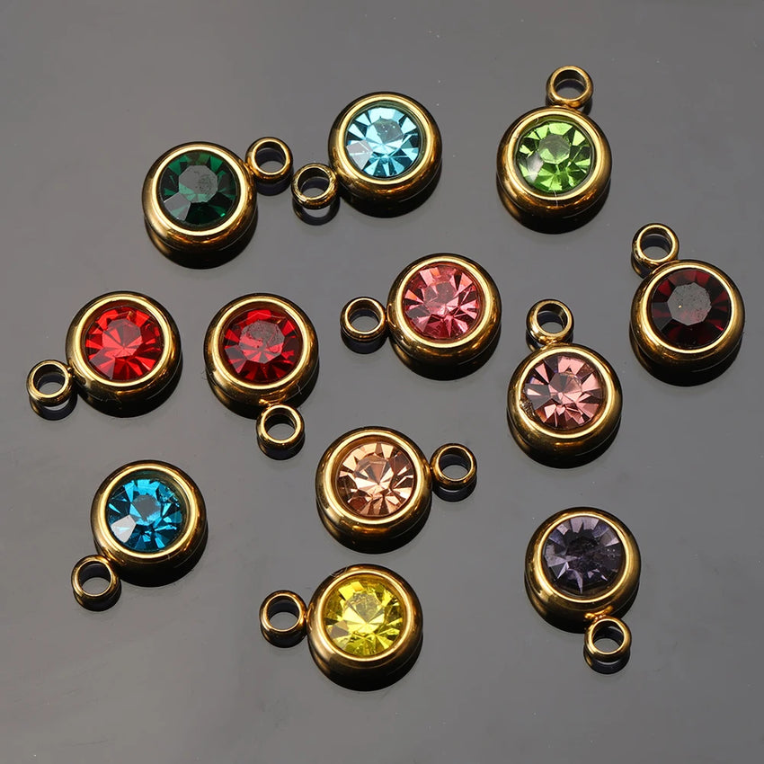 20pcs 6mm Stainless Steel Rhinestone Beads Gold Color Crystal Charms Pendants for Necklace Bracelet Jewelry Making Charm 2030