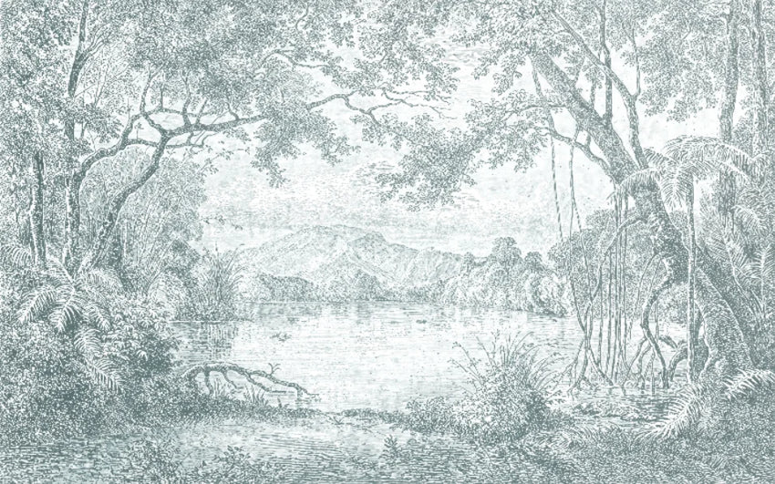 Custom Size wall papers 3D Nordic art black and white landscape waterfall porch mural Retro Hand Painted Forest Tree home decor