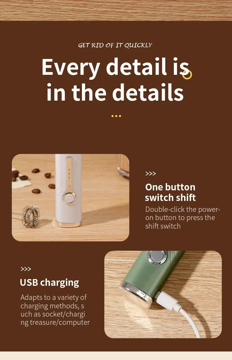 TINSOL 2025 New Wireless Mini Handheld Milk Frother Type-C Rechargeable Coffee Frother Portable Kitchen Cooking Tool Foam Mixer