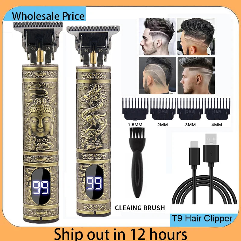 USB Fast Charging Hair Cutting Machine Electric Hair Clipper Portable Shaver Barber Professional Barber T9 Vintage Hair Trimmer