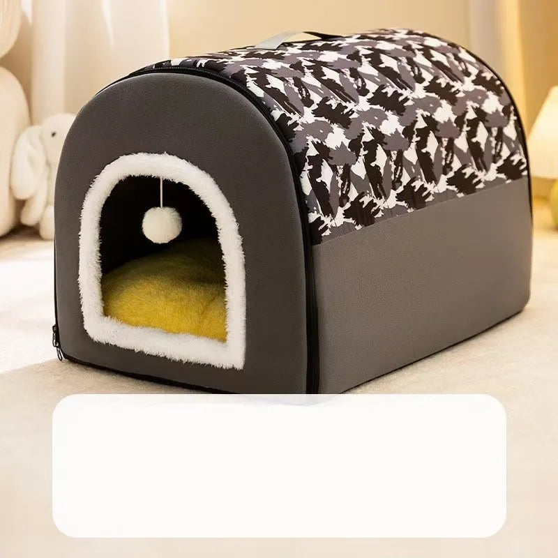 Warm Winter Cat Dog Bed Mat Deep Sleep Tent Cozy Geometric House Nest Removable Washable for Medium Large Dogs Pet Supplies