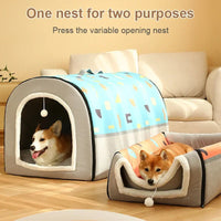 Warm Winter Cat Dog Bed Mat Deep Sleep Tent Cozy Geometric House Nest Removable Washable for Medium Large Dogs Pet Supplies