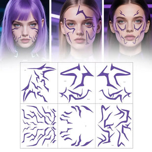 Kpop Temporary Tattoos, Purple Lightning Bold Makeup for Cosplay Role Play, Waterproof Face Art Stickers 1pcs Random