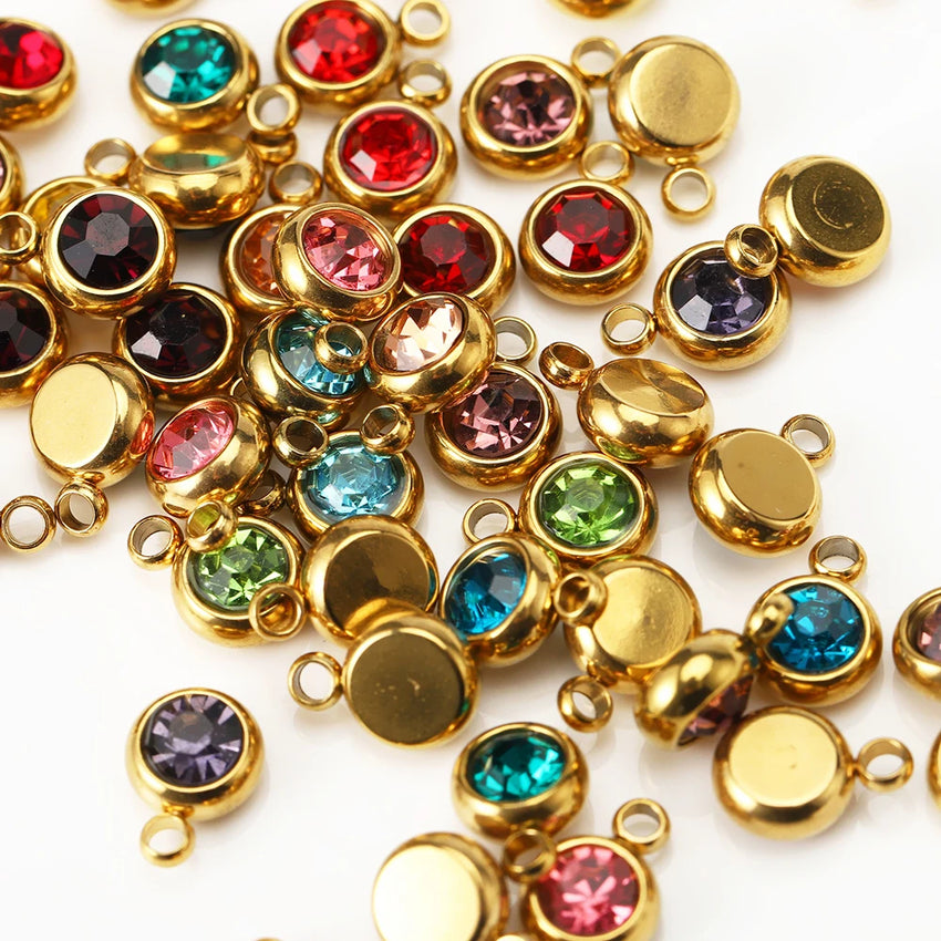20pcs 6mm Stainless Steel Rhinestone Beads Gold Color Crystal Charms Pendants for Necklace Bracelet Jewelry Making Charm 2030