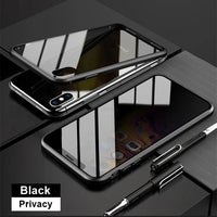 Magnetic Tempered Glass Privacy Metal Case For iphone 17 16 15 14 13 12 XR 11 ProMAX 16 E 360 Magnet Antispy Protective Cover