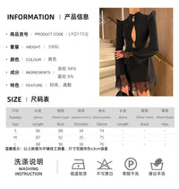 Sexy Lace Patchwork Women Hollow Mini Dress Elegant Long-sleeved Waist Cinching Slim Short Dresses 2026 Lady Evening Party Gowns