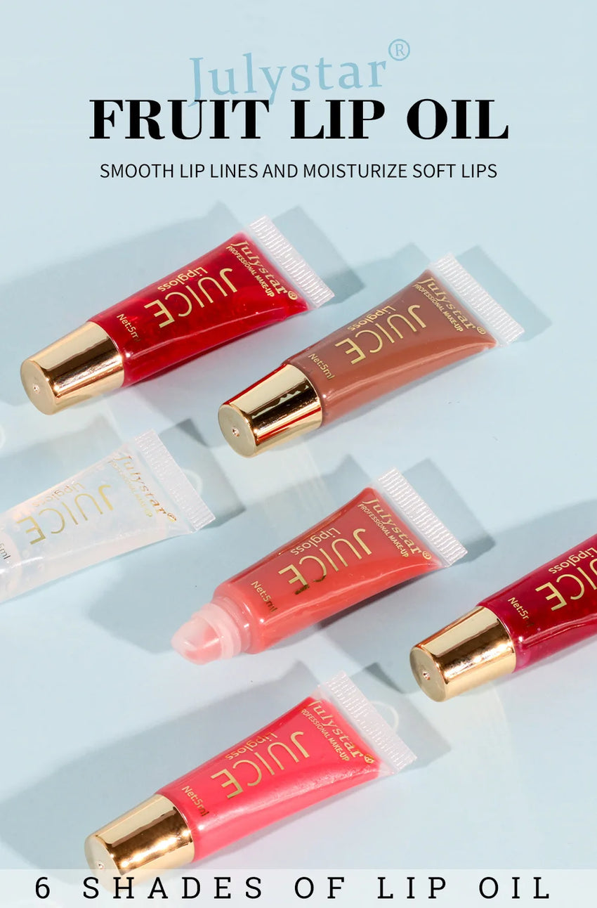 Julystar 6color Long lasting Moisturizing Mirror Lip Oil, Fruit Flavor, Pudding Lip Moisturizing, Water Radiant Lip Honey