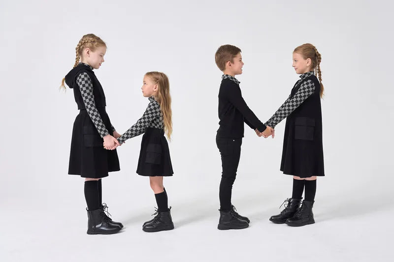 AP check cotton collection kids girls boys fall winter pockets jumper dress skirt family matching clothes casual plaid clothing