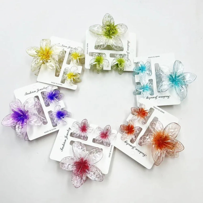 3Pcs/Set Sweet Flower Colroful Gradient Hair Claws Ponytail Cip Clamp Barrettes Hairpins For Women Girl Beach Hair Accessories