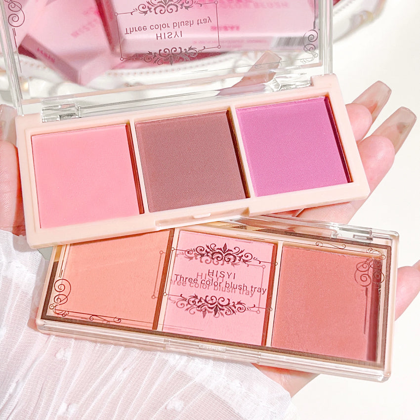 HISYI three-color blush natural color rendering delicate non-flying powder matte rouge holding makeup clear vitality girl blush