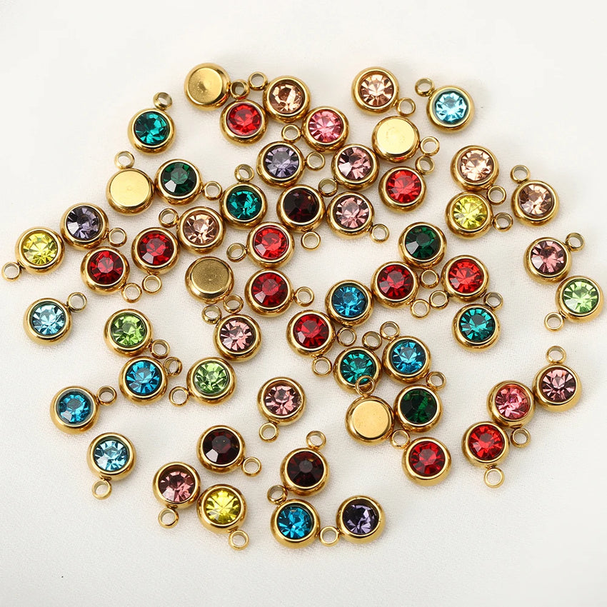 20pcs 6mm Stainless Steel Rhinestone Beads Gold Color Crystal Charms Pendants for Necklace Bracelet Jewelry Making Charm 2030
