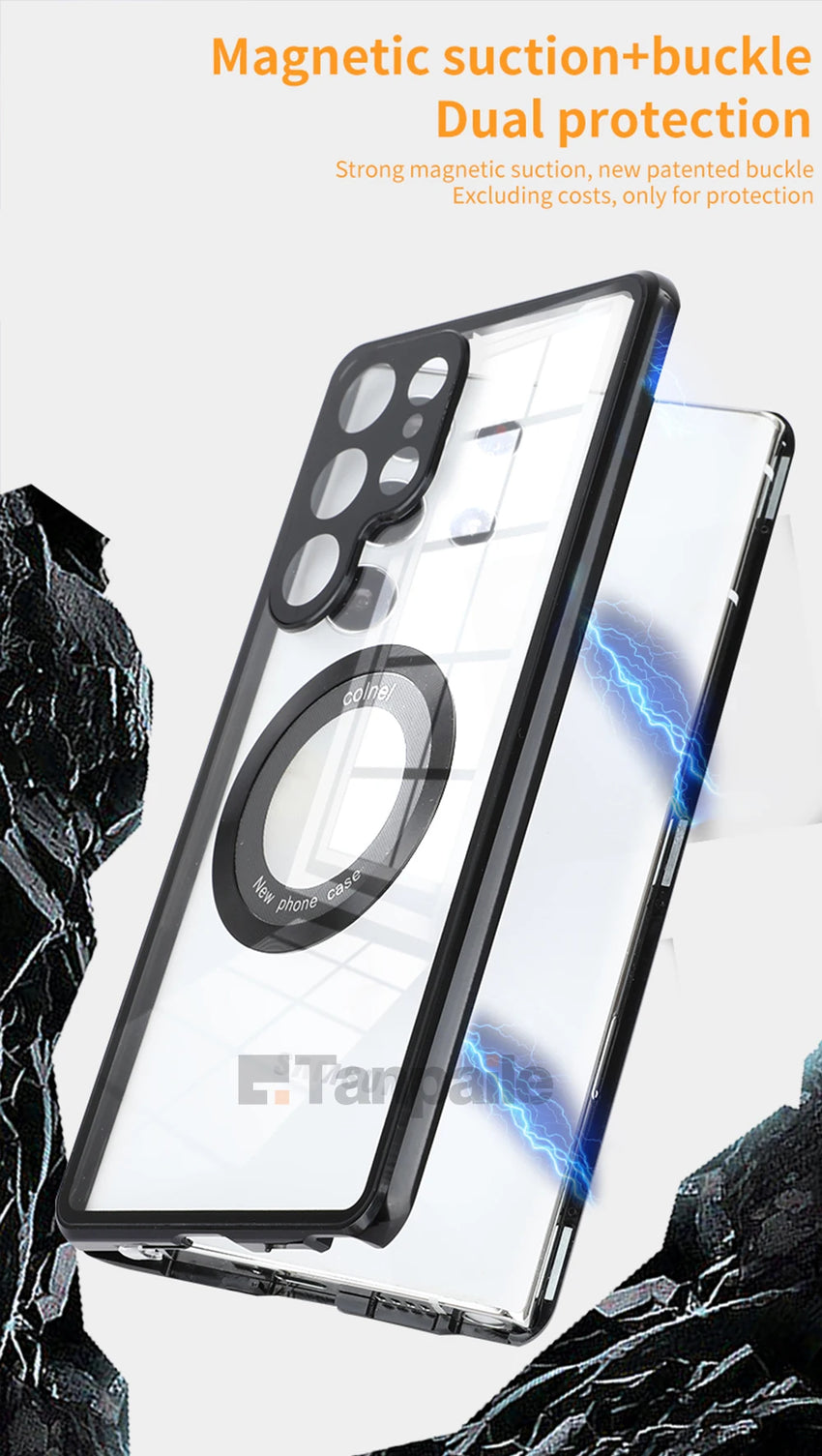 Privacy Glass Film Magnetic Case for Samsung S25 Ultra S24 S23 S22 S21 S20 Plus FE Double Side Tempered Glass[Camera Protector]