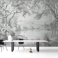 Custom Size wall papers 3D Nordic art black and white landscape waterfall porch mural Retro Hand Painted Forest Tree home decor