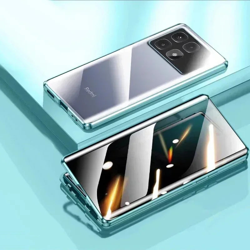 Metal Phone Case Double sided Temper Glass For Redmi Note 14 13 12 Pro Plus 5G Lens Protect Anti Peeping Spy Privacy Cover Cases