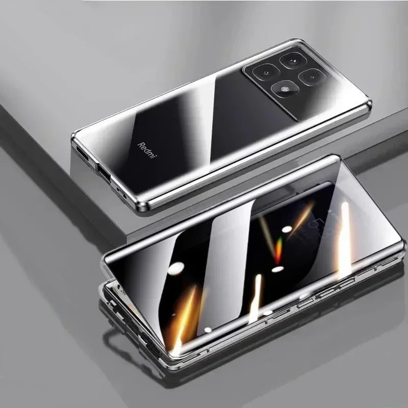Metal Phone Case Double sided Temper Glass For Redmi Note 14 13 12 Pro Plus 5G Lens Protect Anti Peeping Spy Privacy Cover Cases