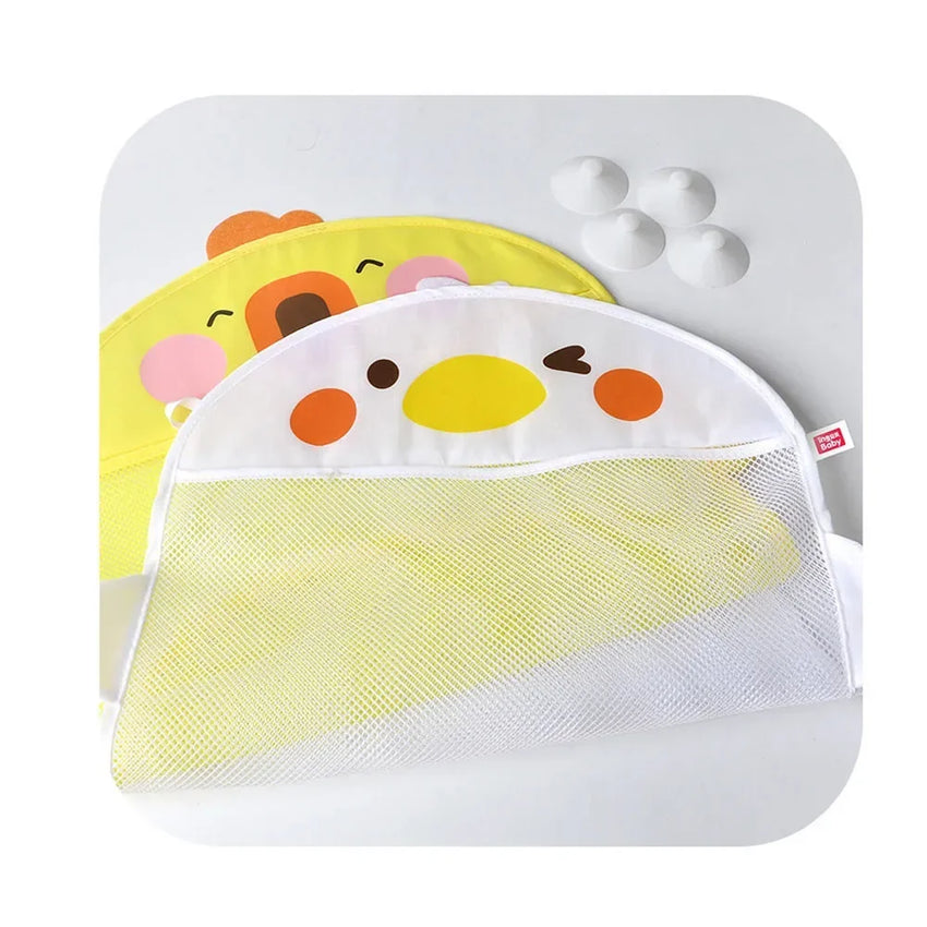 Baby Bath Toy Storage Bag Cartoon Cute Duck Mesh Quick Drying Bathroom Bath Bag with Suction Cup Drying Hanging Bag