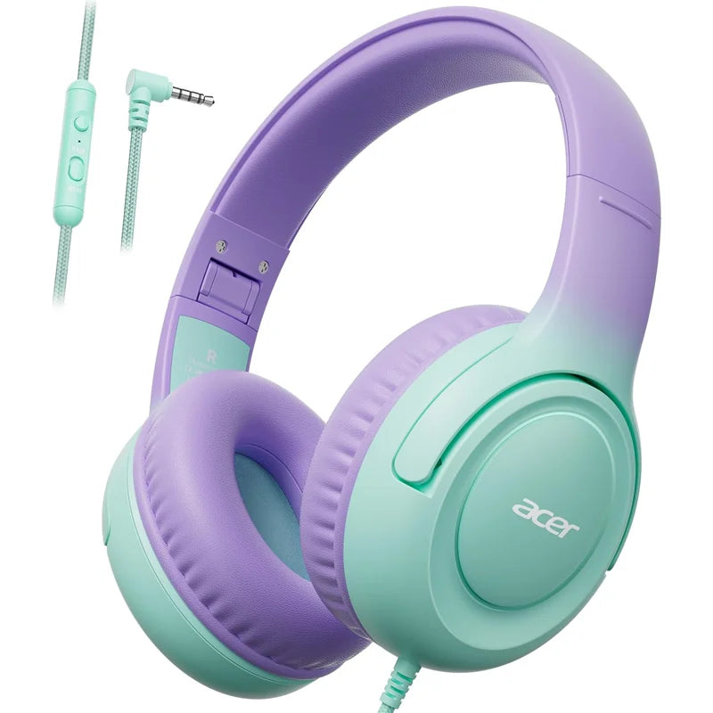 Acer HK03 Kids Wired Headphones for School 85/94dB Volume Limiter 3.5mm Jack Foldable Stereo Sound Headset for Girls Boy Gifts