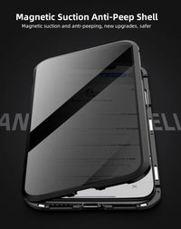 Magnetic Tempered Glass Privacy Metal Case For iphone 17 16 15 14 13 12 XR 11 ProMAX 16 E 360 Magnet Antispy Protective Cover