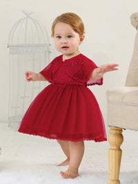 Sleeveless Hood Cloak Soft Satin Floral Embroidered Lace Wedding Party Princess Baby Dress Set