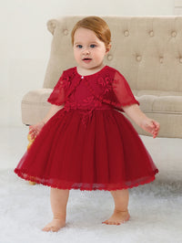 Sleeveless Hood Cloak Soft Satin Floral Embroidered Lace Wedding Party Princess Baby Dress Set