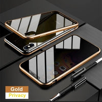 Magnetic Tempered Glass Privacy Metal Case For iphone 17 16 15 14 13 12 XR 11 ProMAX 16 E 360 Magnet Antispy Protective Cover