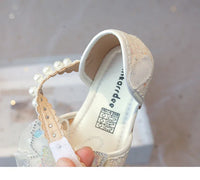 Chic Girls Dress Shoes for Wedding Party Bling Sequins with Rhinestone Butterfly Sweet Princess Chic Kids Flat Shoes Lace Beaded