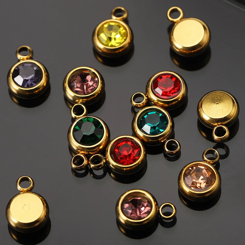 20pcs 6mm Stainless Steel Rhinestone Beads Gold Color Crystal Charms Pendants for Necklace Bracelet Jewelry Making Charm 2030
