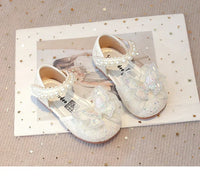 Chic Girls Dress Shoes for Wedding Party Bling Sequins with Rhinestone Butterfly Sweet Princess Chic Kids Flat Shoes Lace Beaded